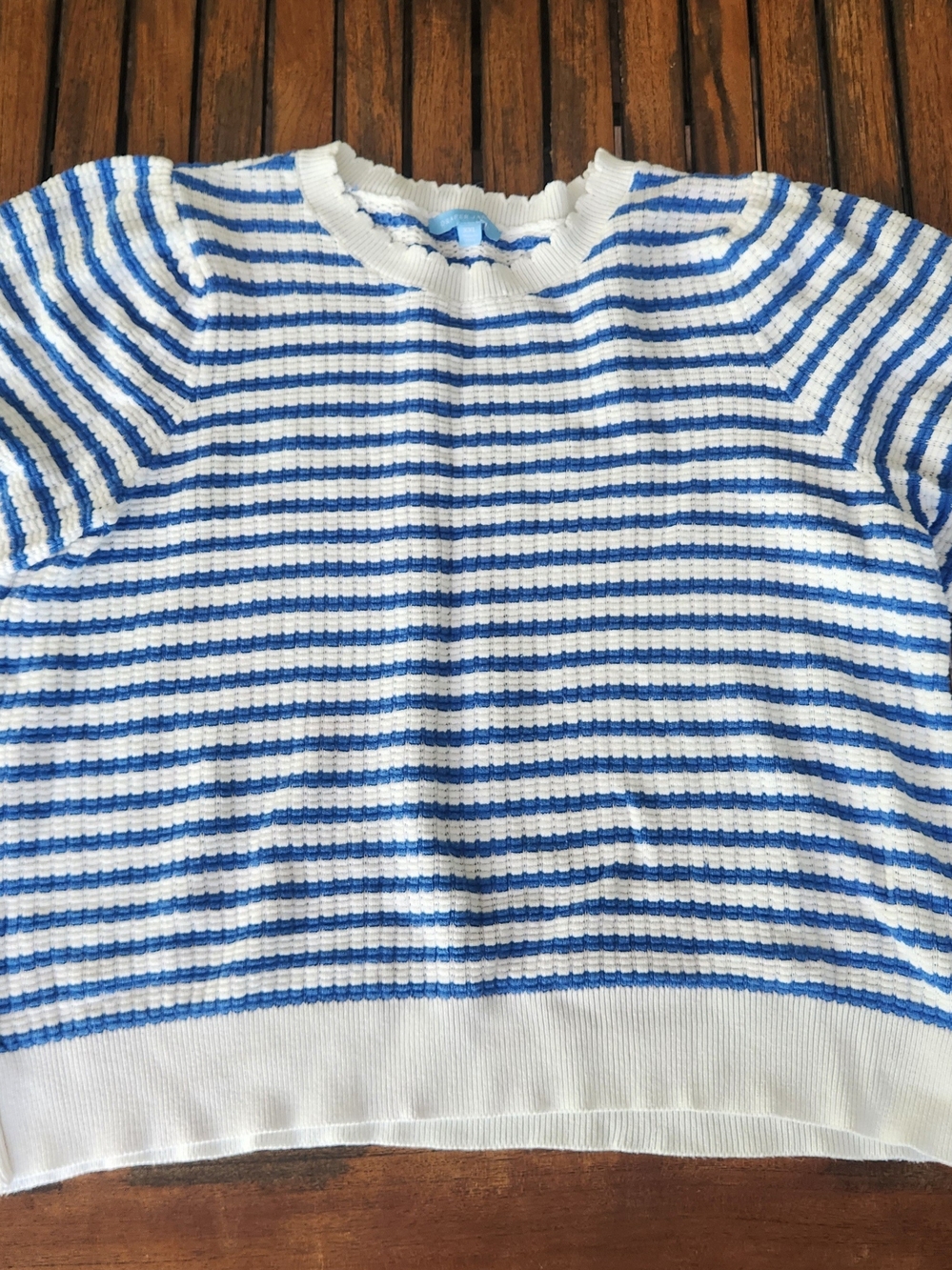 Women's Draper James Blue White Striped Short Sleeve Sweater Sz XXL Puff Sleeve